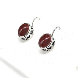 925 Sterling Silver Drop Earrings Dark Carnelian Stone Earrings